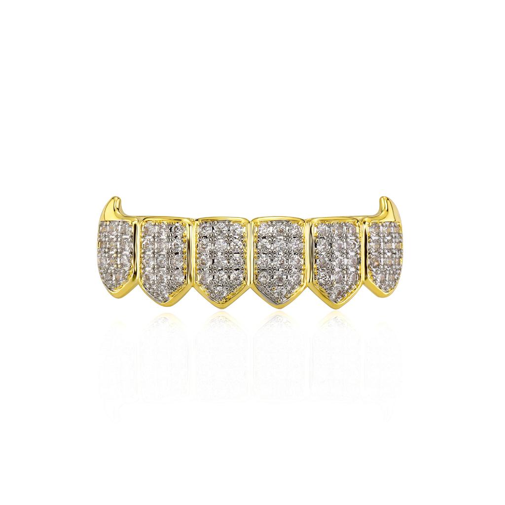 INS Popular hiphop European and American Hip-Hop Gold Teeth Set Sharp Teeth Jewelry Micro-Inlaid Gold Teeth Decoration Teeth Manufacturer