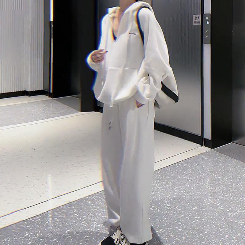 

Весенний костюм-двойка с капюшоном, осенний повседневный костюм, женские свободные спортивные штаны, свитер XXXXL белый