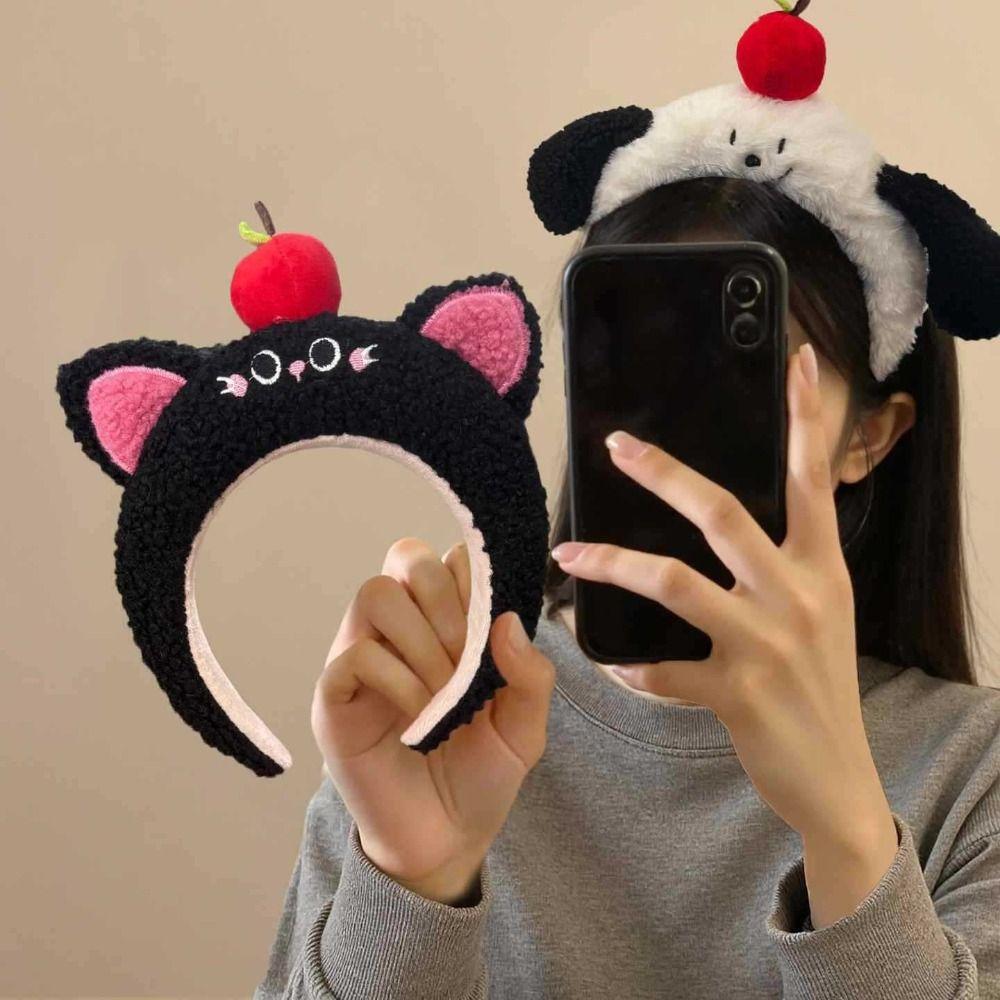 Dog Fluffy Plush Headband Cat Face Wash Headband Fashion Cartoon Headband Girl