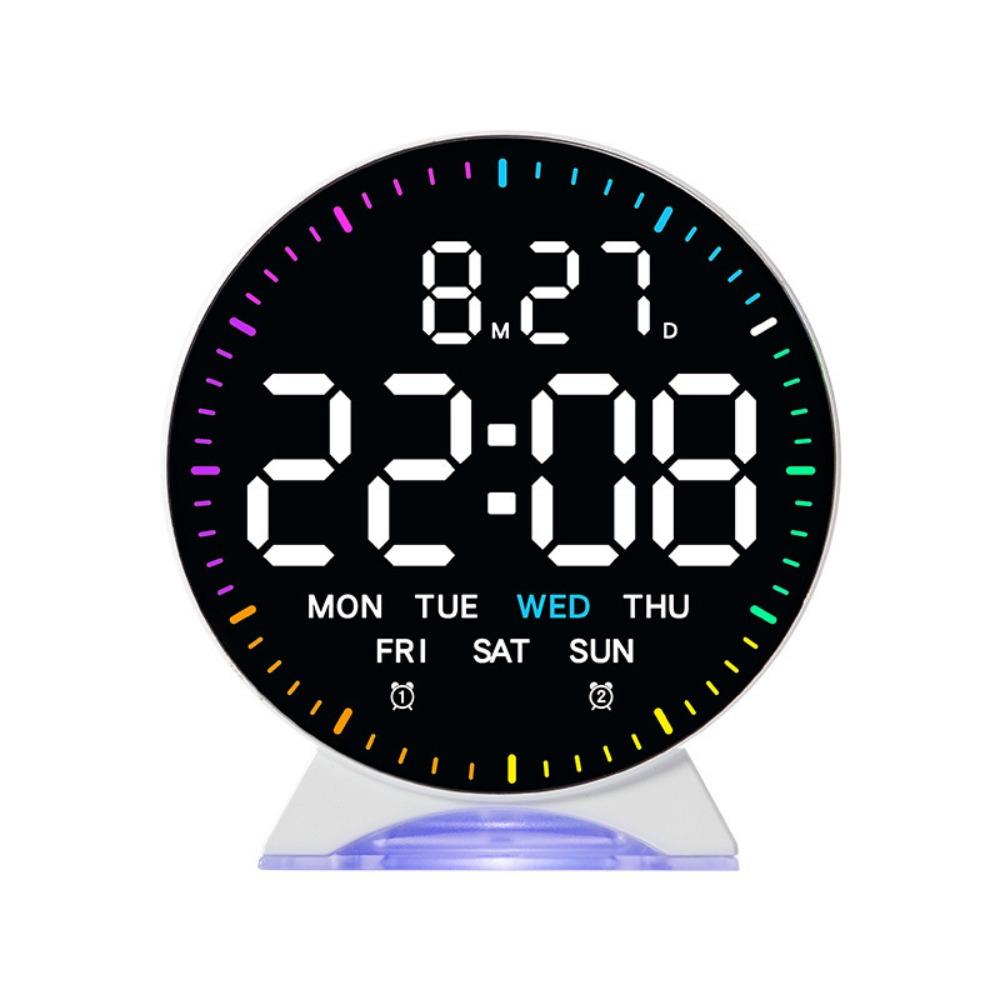 Date Week LED Digital Alarm Clock High-definition Digital Desk Clock Bedside Clock  Living Room White-White