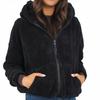 Women' Loose Zip Hoodie with Plush Teddy Ears Black /