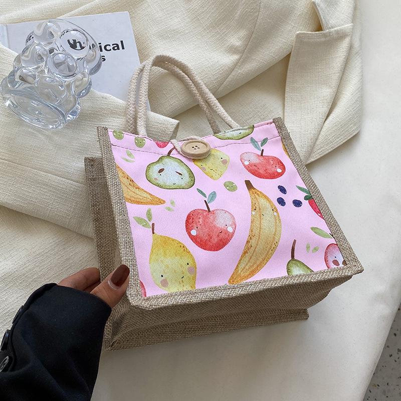 Cartoon Cute Student Hand-held Lunch Box Bento Bag Women's New Style Burlap Bag Wholesale Hand-held Gift Bag
