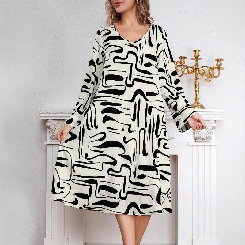 

Женское весеннее новое платье с V-образным вырезом и принтом Senior Sense Dignified Atmosphere Chic XL чёрный