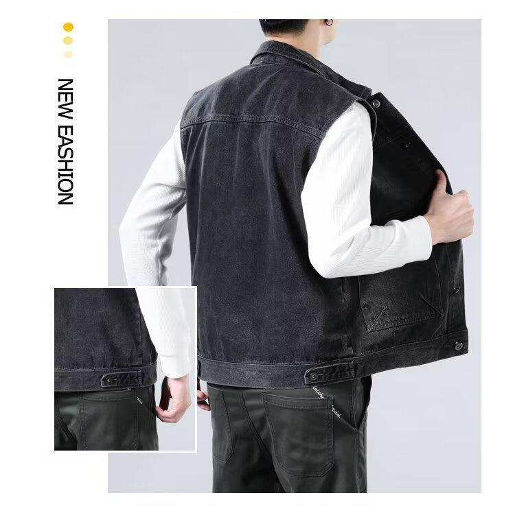 Men's Trendy Denim MA-1 Punk Style Sleeveless Jacket Vest for Spring & Autumn