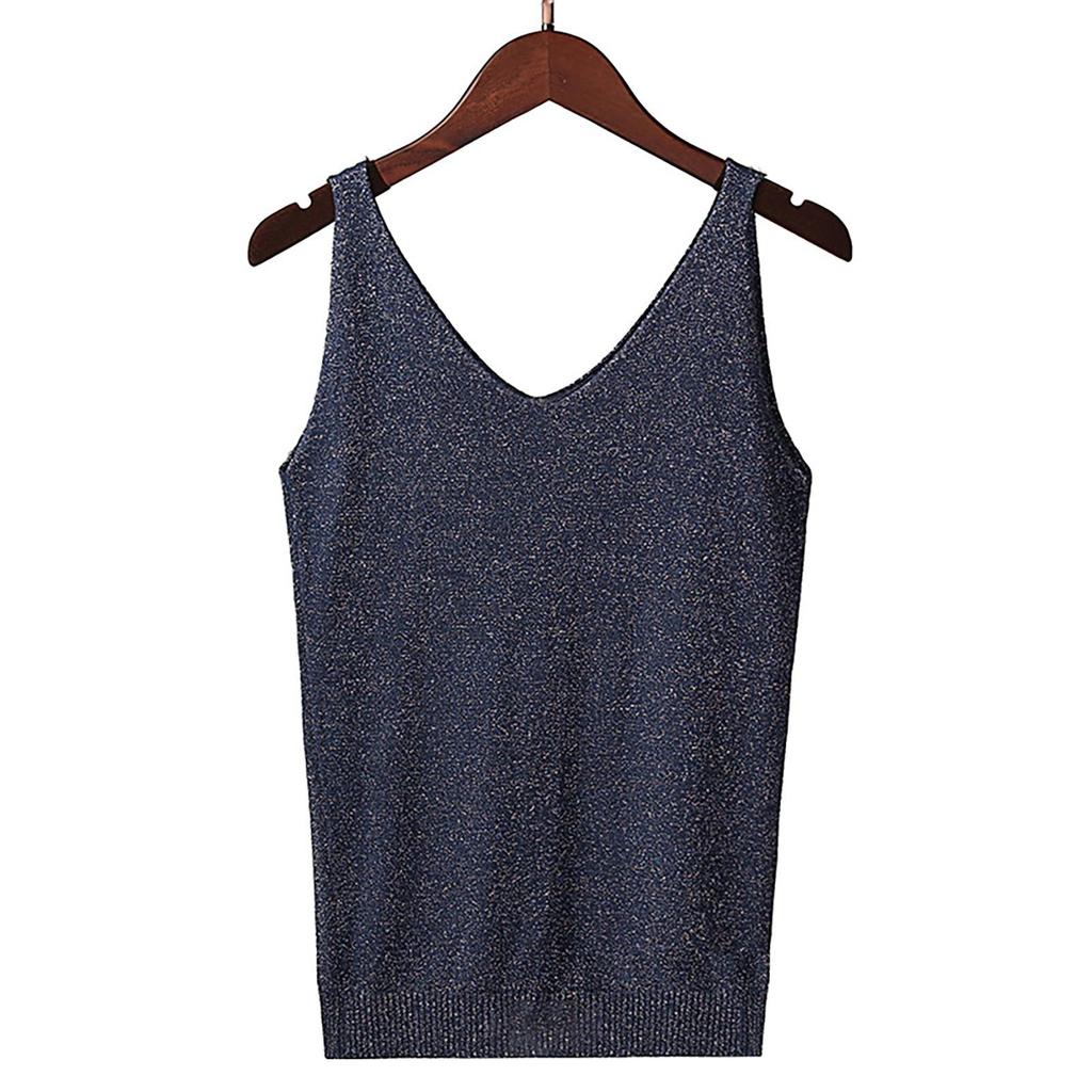 Women's Tank Top With Knitted Sequins Sexy Sleeveless V Neck Tank Top T-Shirt Casual Sequins Strappy T-Shirt Elegant Blouse