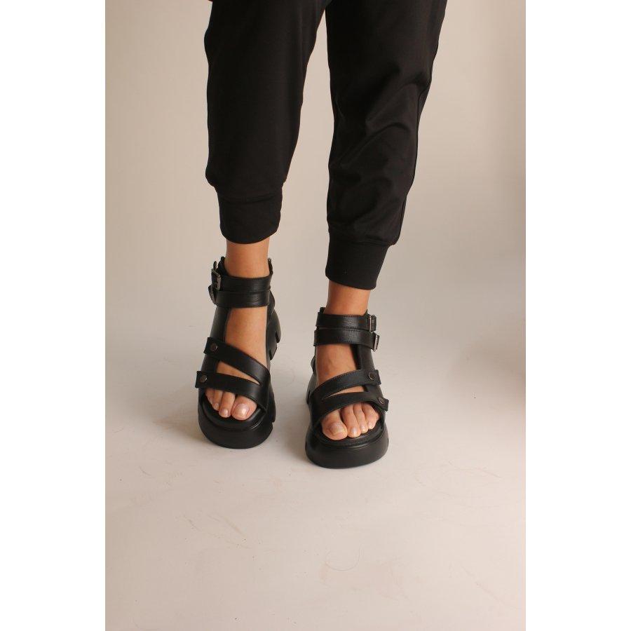 Damen-Freizeitsandalen aus echtem Leder mit Plateausohle