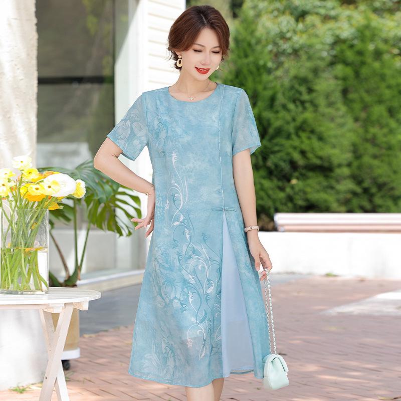 Mother's Day Summer Qipao Dress for Middle-Aged Women