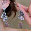 Orecchini Pendenti a Forma di Farfalla con Zirconi Stile Coreano Ago d'Argento: Orecchini Eleganti e di Alta Gamma per Donna.