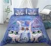 Kids Cat Duvet Cover Queen Size,Cartoon Kitten Sleeping on Crescent Moon Stars Night Dreams Polyester Comforter Cover for Kids