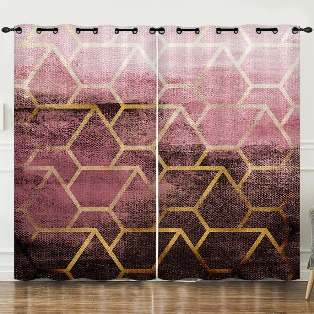 Curtain Texture Geometric 3D Digital Printing Blackout Curtain Bedroom Punching