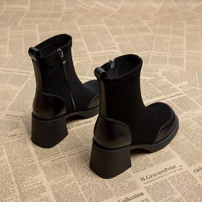 Fashion High Heels Women's Boots Block Heel Booties 2025 New Fall Winter Plus Fleece Platform Stretch