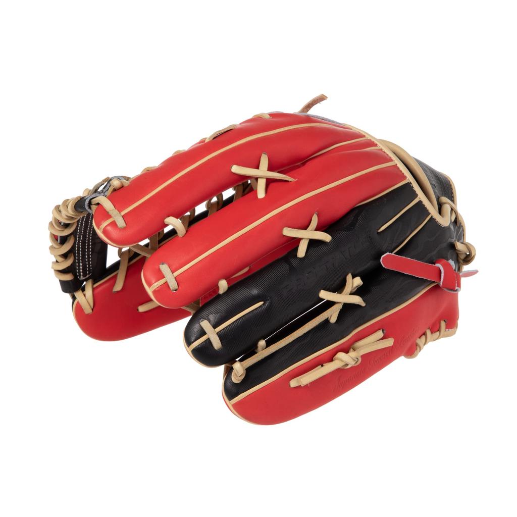 ZETT Pro Status Soft Baseball Glove for Red x Black Size 9 Outfielders, Right-Handed Throwers, (6419), (BRGB32247)