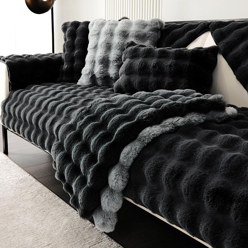 Vinter Tykke Sofa Håndkle Ensfarget Kanin Plysj Sofa Pute Hjørne Myke Slipcovers for Stue Nordic Decor Sofatrekk