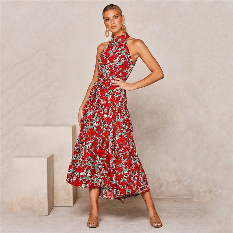 GMXIA Summer 13 Color Halter Print Polka Dot Lace-up Dress Long Sleeveless Dress