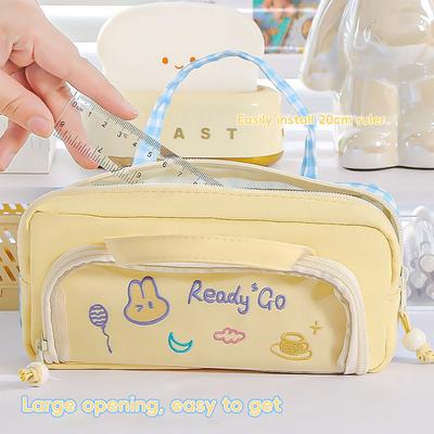 Kawaii Large Capacity Pencil Case Ins Cute Pen Pouch Checkered Tote Bag For Students School Supplies Stationery Organizer