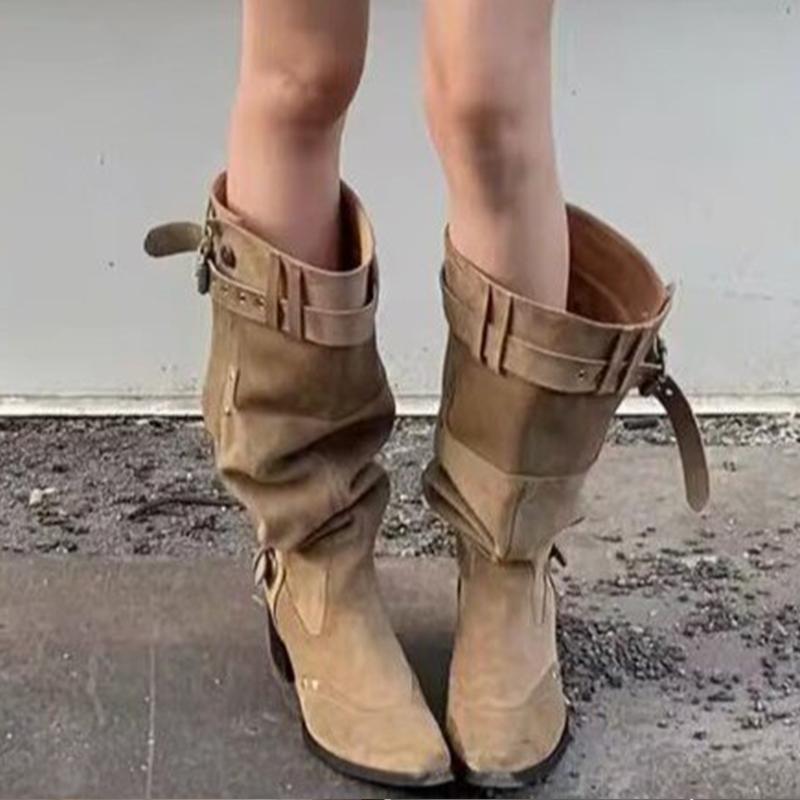 Pointed Toe Women High Boots Designer Fashion Shoes High Heels Chunky Elegant Shoes  Winter Trend Women’s Motorcycle Botas