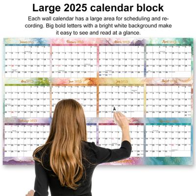 Löschbarer Kalender 2025, großer, nass und trocken abwischbarer, laminierter Wandkalender, 12-Monats-Jahresplaner, wendbarer Terminplaner
