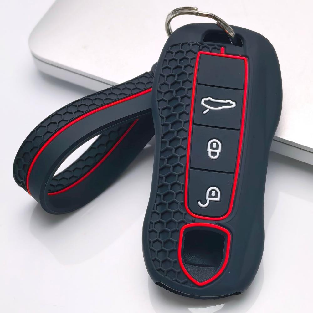 Key Case Cover for Porsche Cayenne Panamera Macan Taycan 911 718 with Keychain Anti-Scratch Guard Shockproof Protection Soft Grip Texture