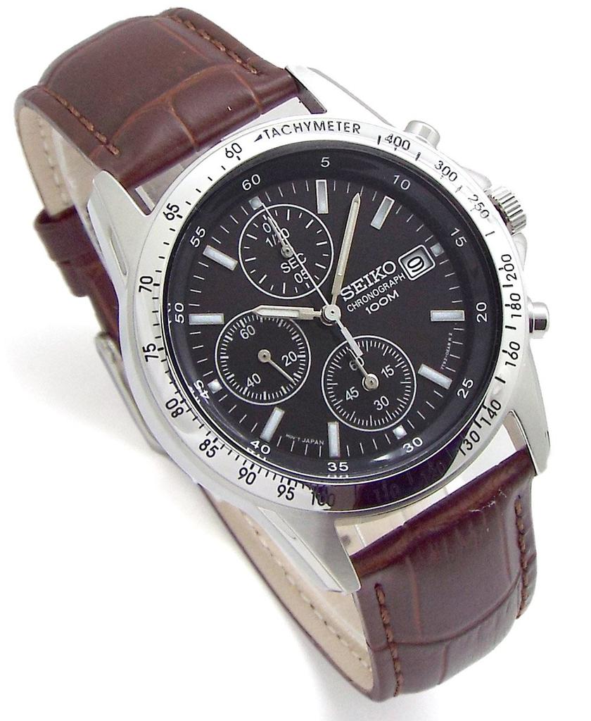 SEIKO Chronograph Watch with Genuine Leather Officially Distributed In Japan by Black and Deep Brown Strap, Seiko, Strap, SND367P1-DB [Used]