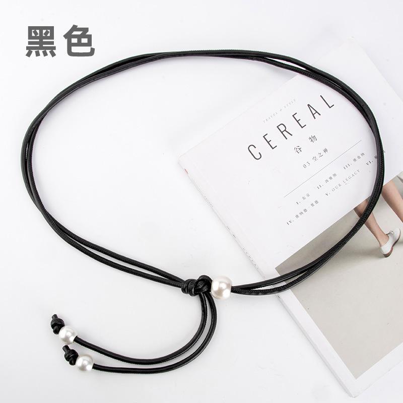 Simple Pearl Pu Rope Belt Women'S Decorative Sweater Dress Knotted Body Waist Chain Women