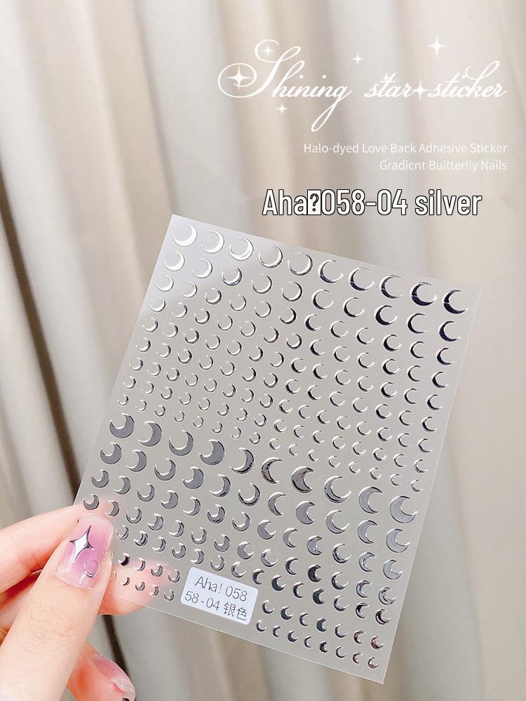 Starlight Silver Star & Crescent 3D Nail Art Stickers
