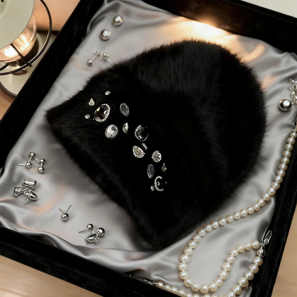 New% rabbit fur knitted pullover hat children's autumn and winter warm and cold-proof handmade rhinestone bag head knitted hat customization