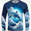 Hot Sale Colourful 3D Dolphin Men's Women's Kids Fashion Slim T Shirt 3D Printing Long Sleeve Casual Shirt