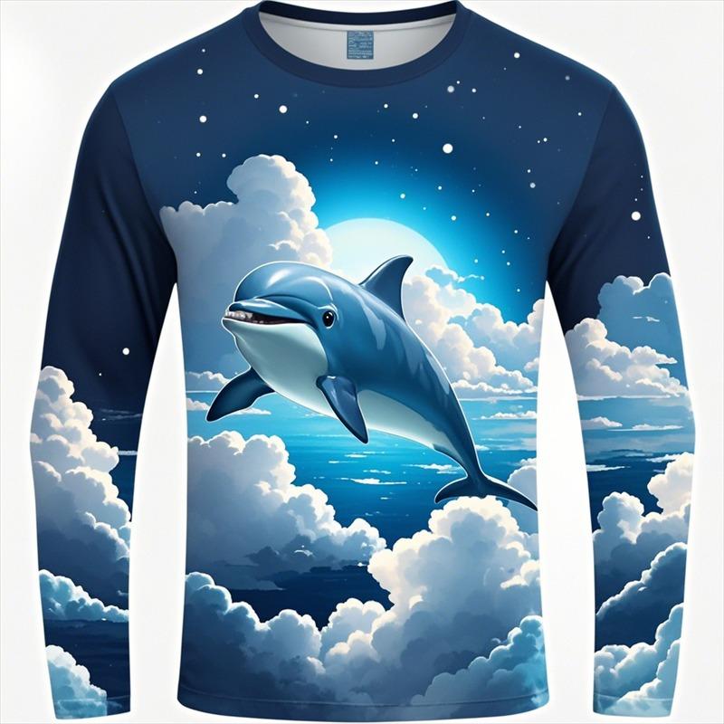Hot Sale Colourful 3D Dolphin Men's Women's Kids Fashion Slim T Shirt 3D Printing Long Sleeve Casual Shirt