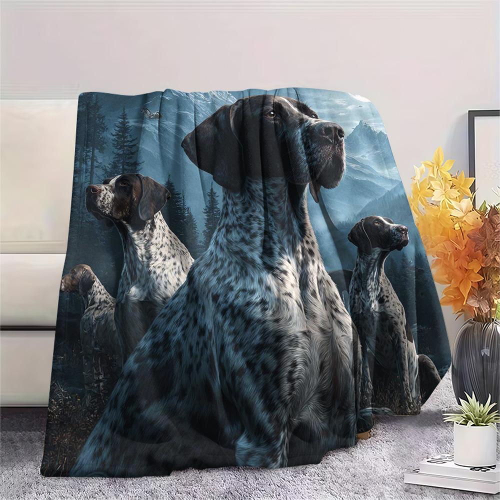 1PC Moonlit Canine Pack Print Flannel Blanket, High quality Comfortable for All Seasons, Home Decor, Warmth and Comfort
