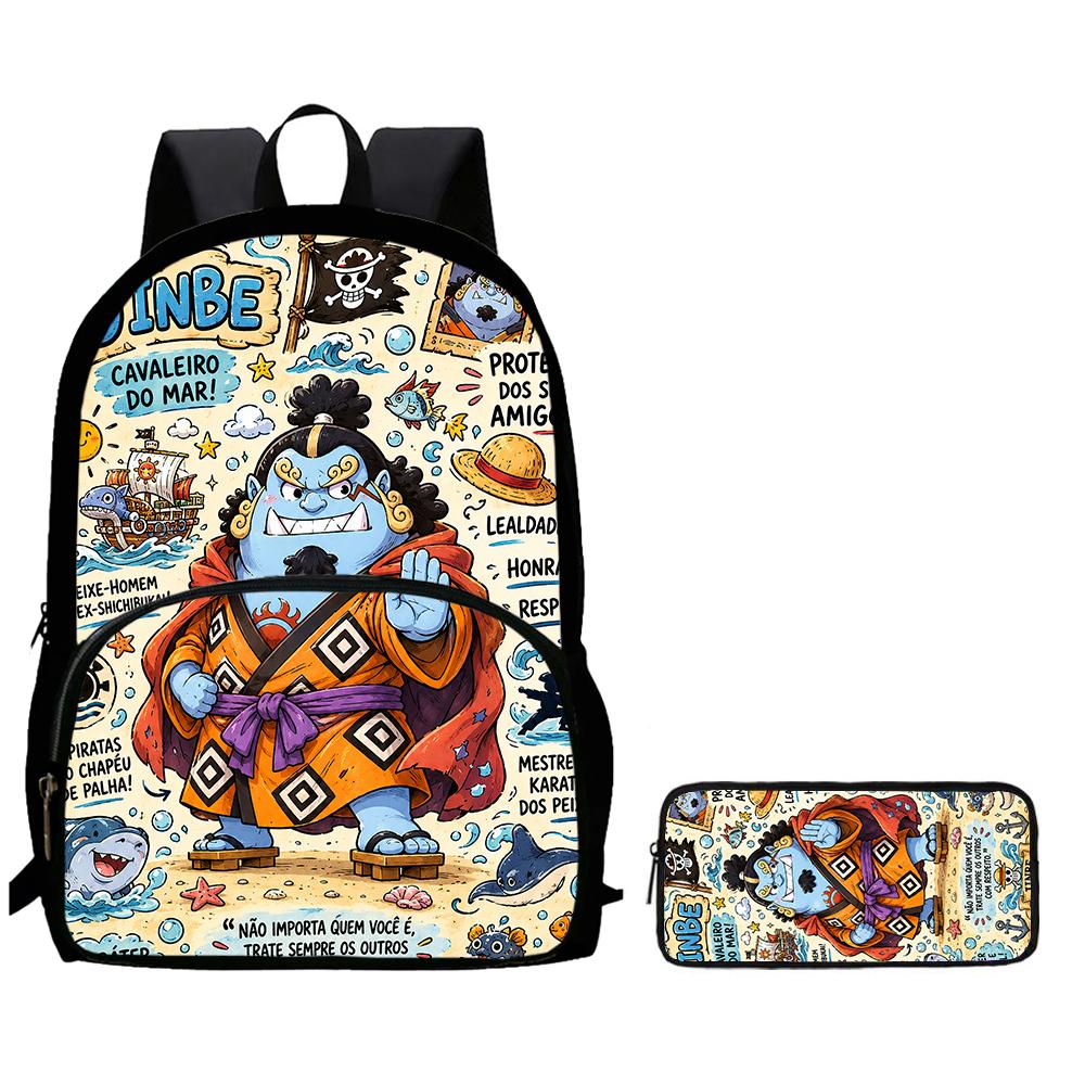 Cartoon ONE PIECE 2Pcs Set Mochila Lightweight Large Capacity Front Pocket School Backpack with Pencil Case for Boys Girls Trip