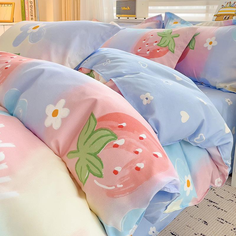 Fresh Literary Style Glutinous Cotton Bedding Set - Four-Piece Set for Dormitory or Home
