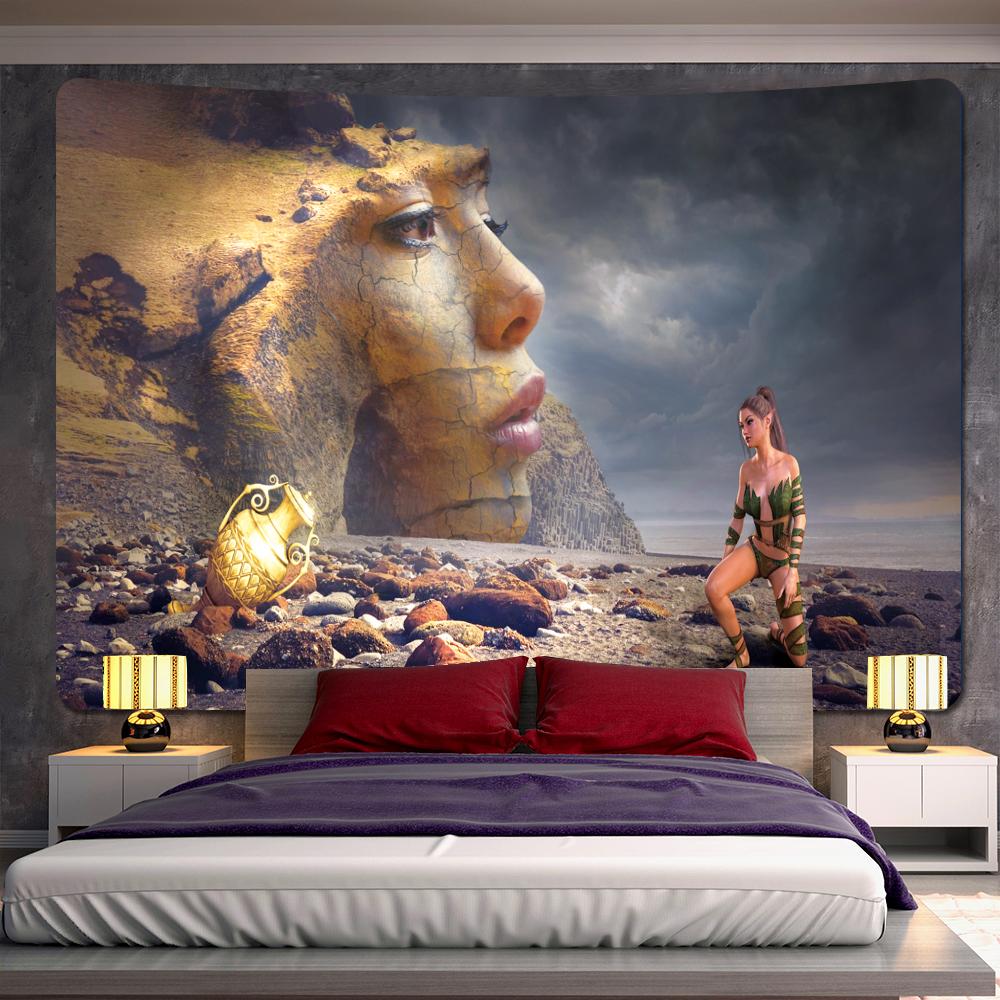 

Психоделическая сцена, домашний декор, гобелен большого размера, богемное украшение в стиле хиппи, фон, настенное одеяло для дивана 100X75CM