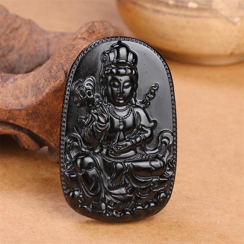 

Подвеска-кулон из кристалла обсидиана Гуаньинь Бодхисаттвы: Водяная Луна Стоячий Амулет с Дизайном Лотоса и Дракона. Pendant + 6mm Black Bead Chain