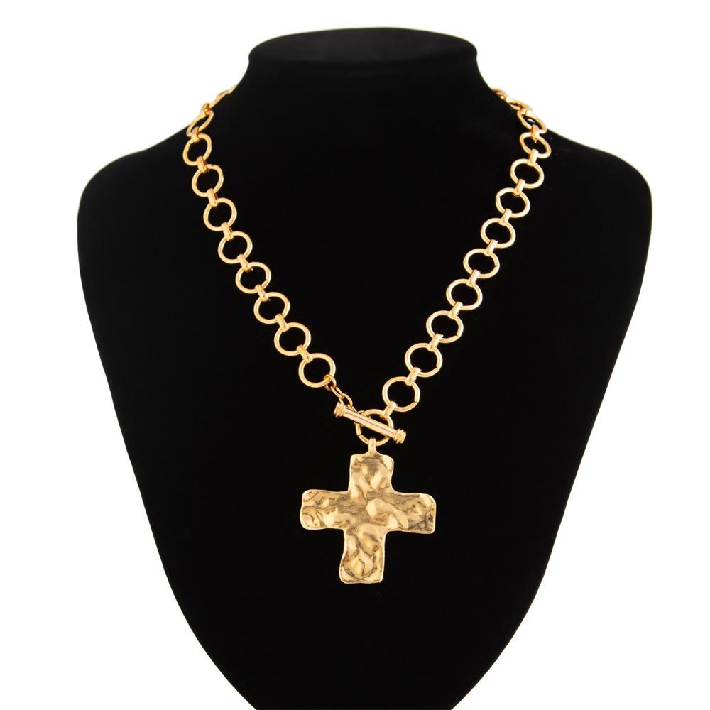 Punk Big Cross Pendant Necklace for Women Hip Hop OT Buckle Chain Grunge Goth Jewelry Gifts