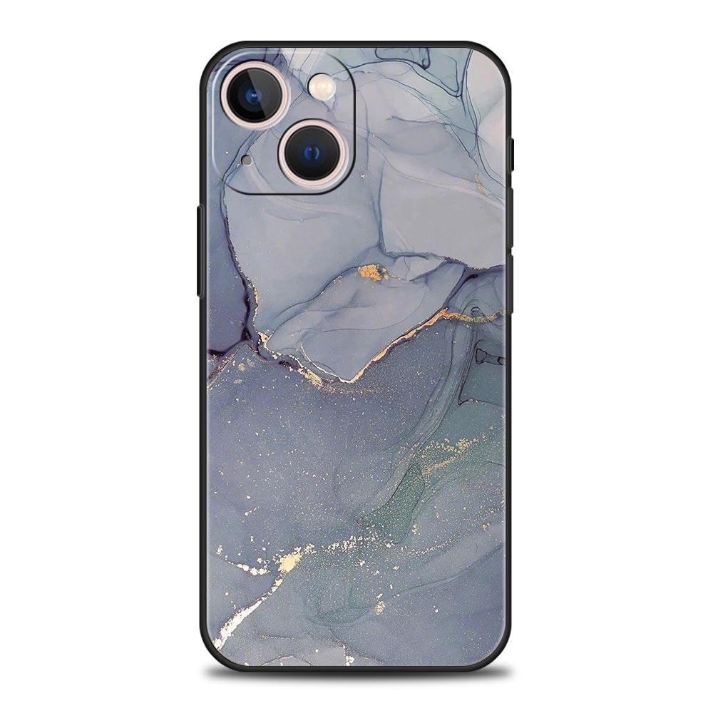 Phone Case For iPhone 16 15 14 13 12 11 Pro Max XS X XR SE 7 8 Plus Soft Silicone Black Cover Funda Fashion Marble Pattern