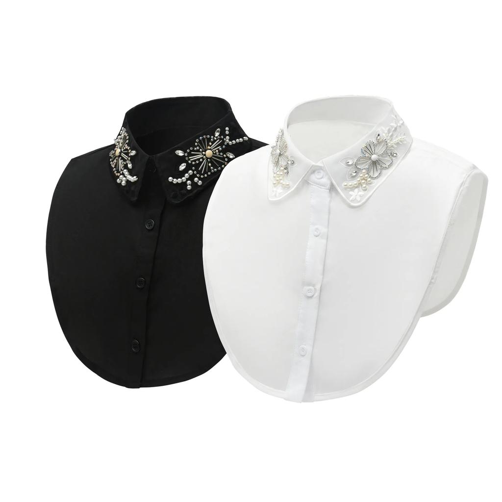 Women's Handmade Beads Fake Collar for Womens Half Shirt Blouse Tops Shirt Detachable Collar False Collar Ladies Fuax Cols