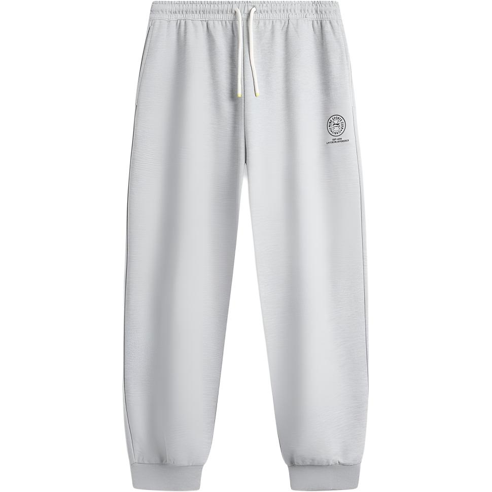 Li-Ning Casual Simple Comfortable Versatile Solid Color Drawstring Cuffed Loose Knit Sports Pants Men Bottoms Flower-Gray Light-Gray AKLV371-4