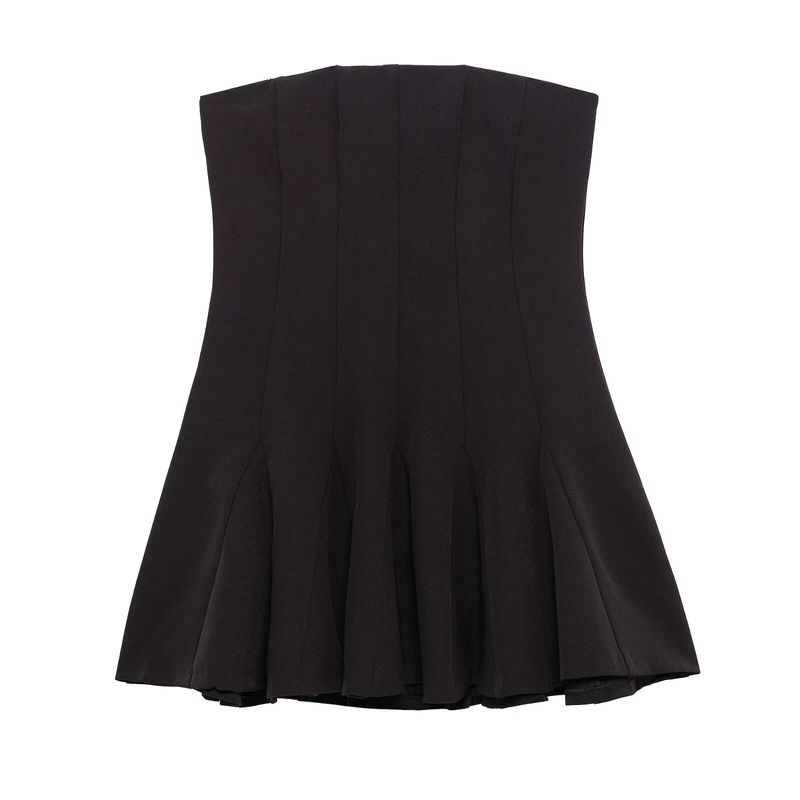 

Kaslead New Arrival Women s Clothing Fashion Style Wavy Style Wide Swing Strapless Straight Collar Short Dress 2160777 Black L