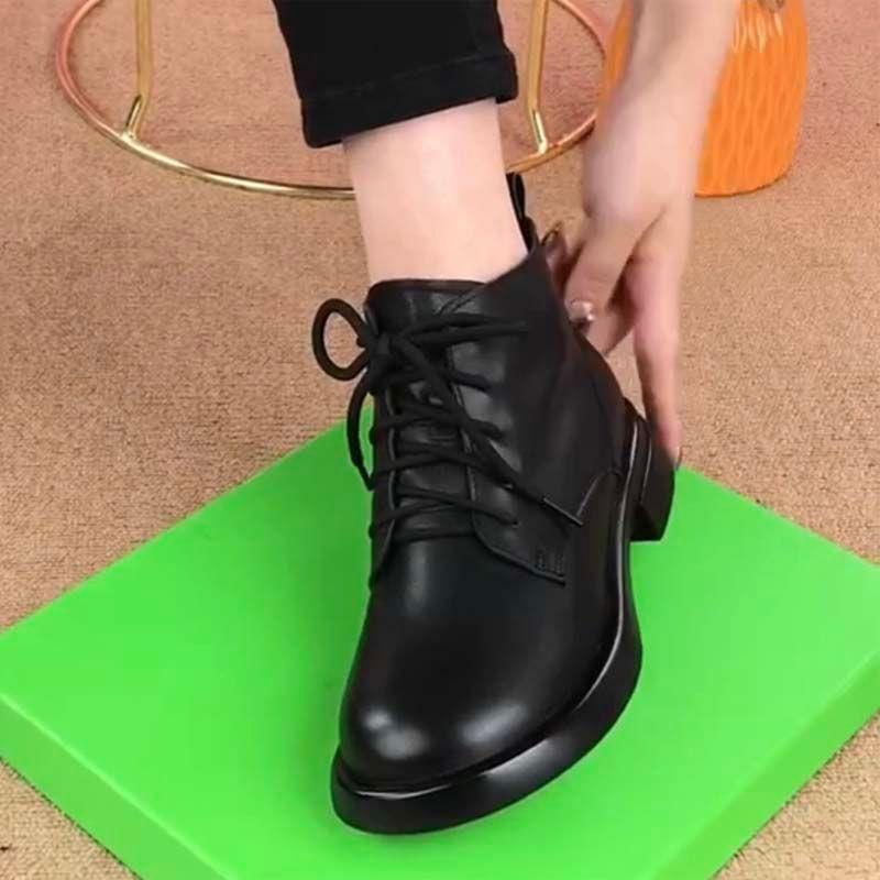 

Real soft leather boots children s autumn and winter new velvet warm flat-bottomed fashion Martin boots versatile women s short boots 35