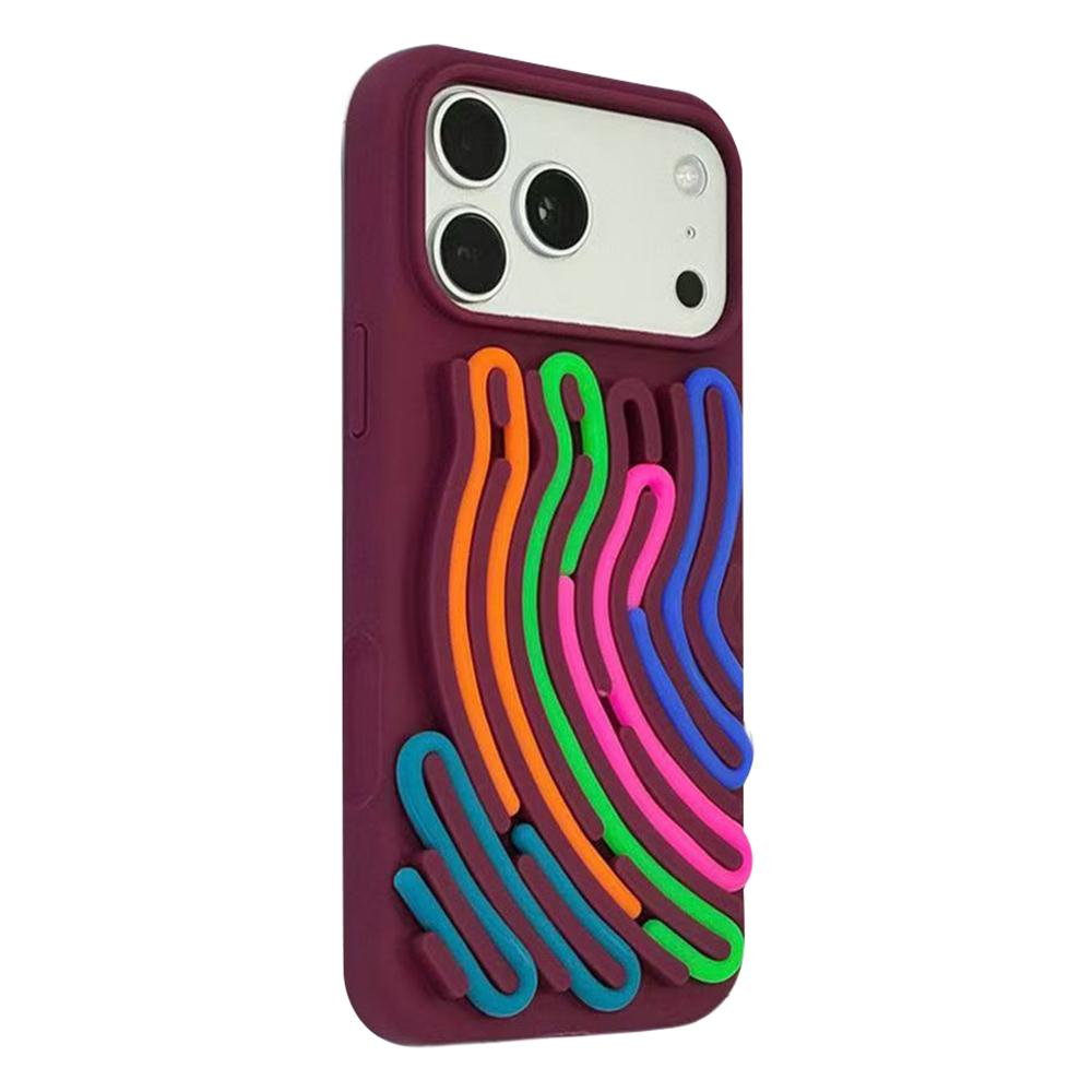 For iPhone 17 Pro Case 3D Stress Relief DIY Colorful Bar Silicone PC Phone Cover Arc Stripe
