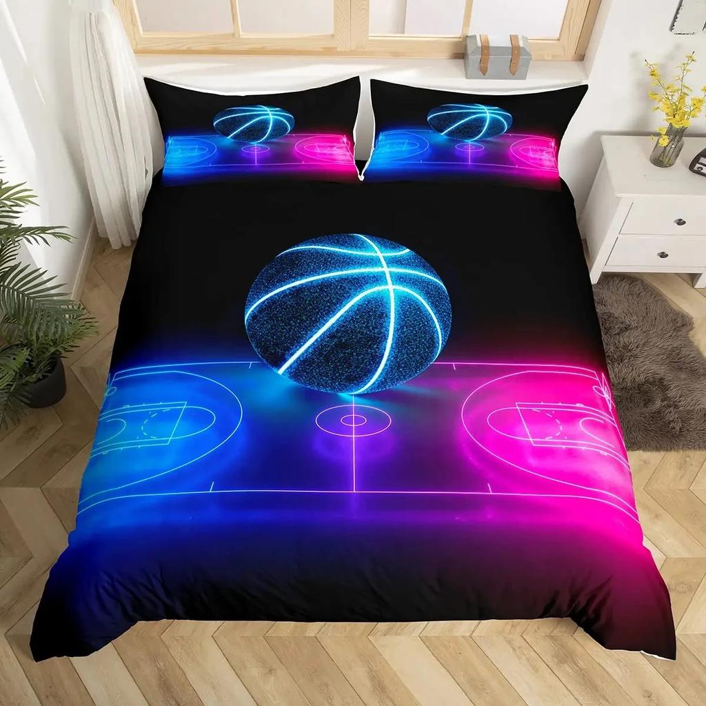 3D Basketball Duvet Cover King For Teen Boys Kids Fire Water Sports Bedding Set Microfiber Ball Game Quilt Cover With Pillowcase