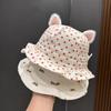Niedlicher Blumenpunkt Schleifendruck Baby Bucket Hat mit Ohren Sommer Baumwolle Kleinkind Mädchen Fischerhut Outdoor Säugling Sonnenschutz Kappen