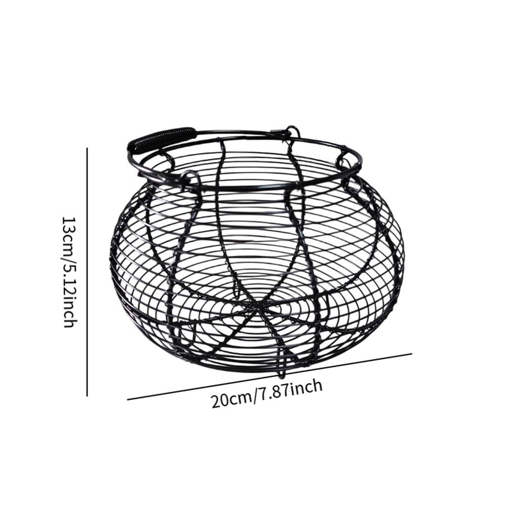 Egg Basket Storage, Wire Metal Basket, Collecting with Handle, Round Iron Mesh, Versatile