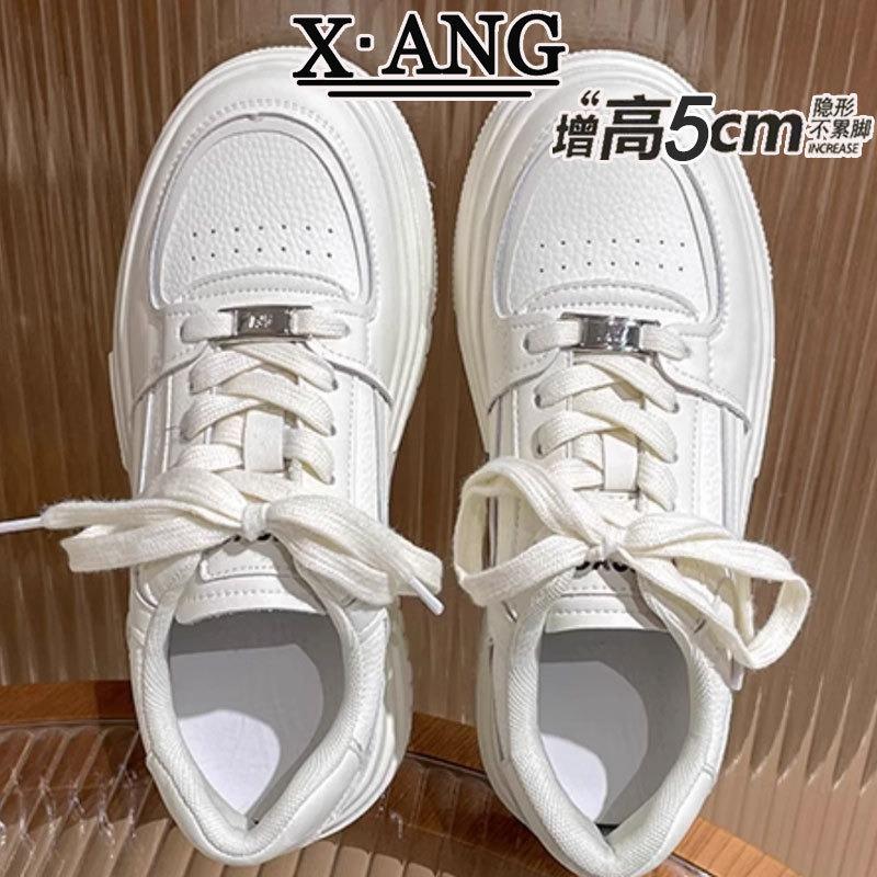 Leather little white shoes children's early spring new thick-soled heightening board shoes versatile breathable casual sports women's shoes