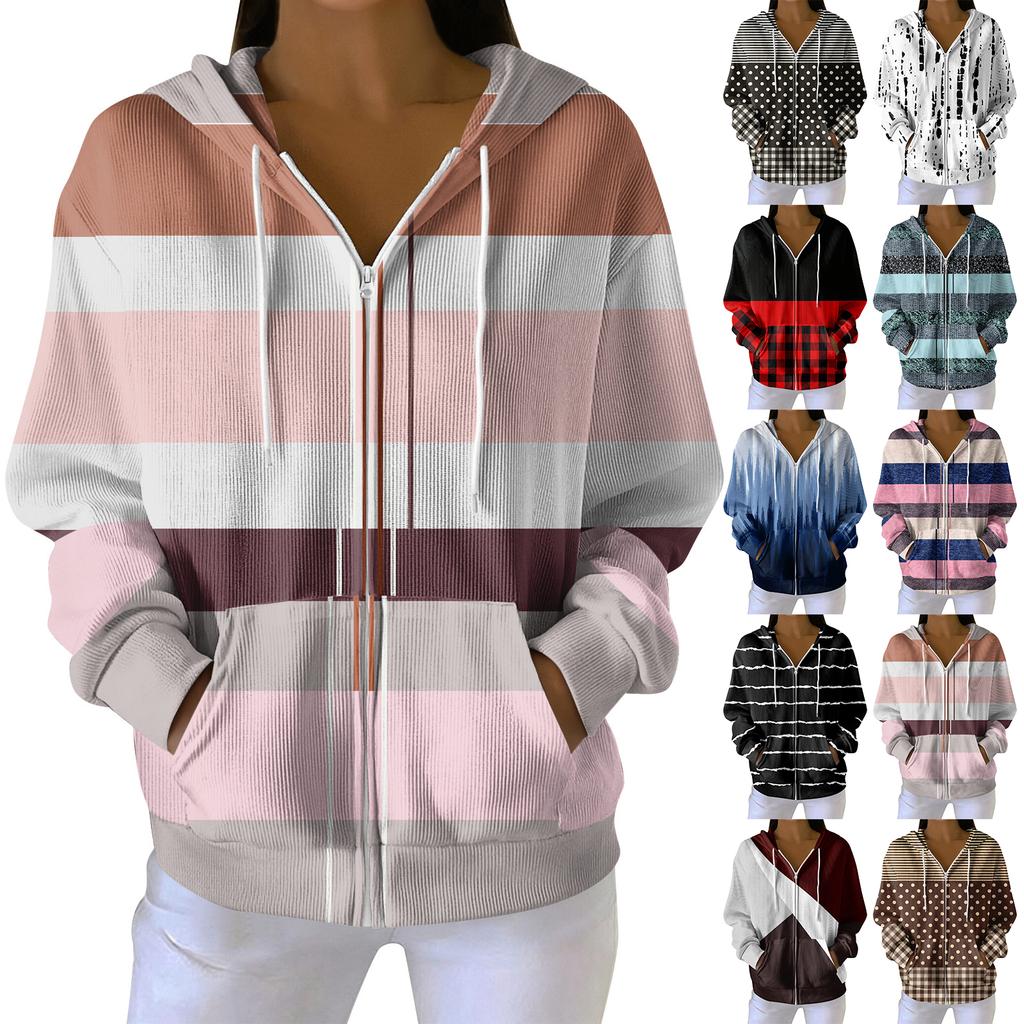 Women's Casual Fashion Long-Sleeved Zip-Up Christmas Print Knitted Hoodie