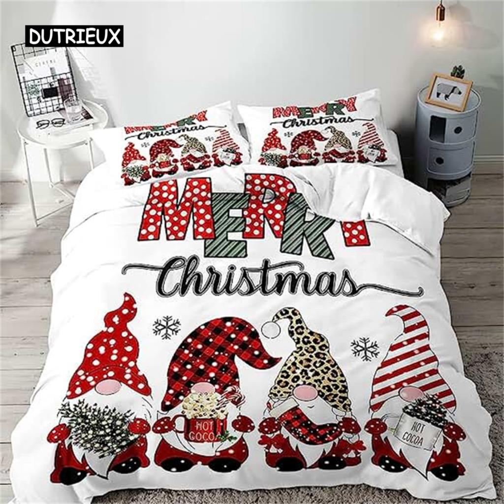 Christmas Duvet Cover Red Bow Pattern Comforter Covers Shams Buff Color Bedding Set Xmas Gift Decorations For Children Women Men