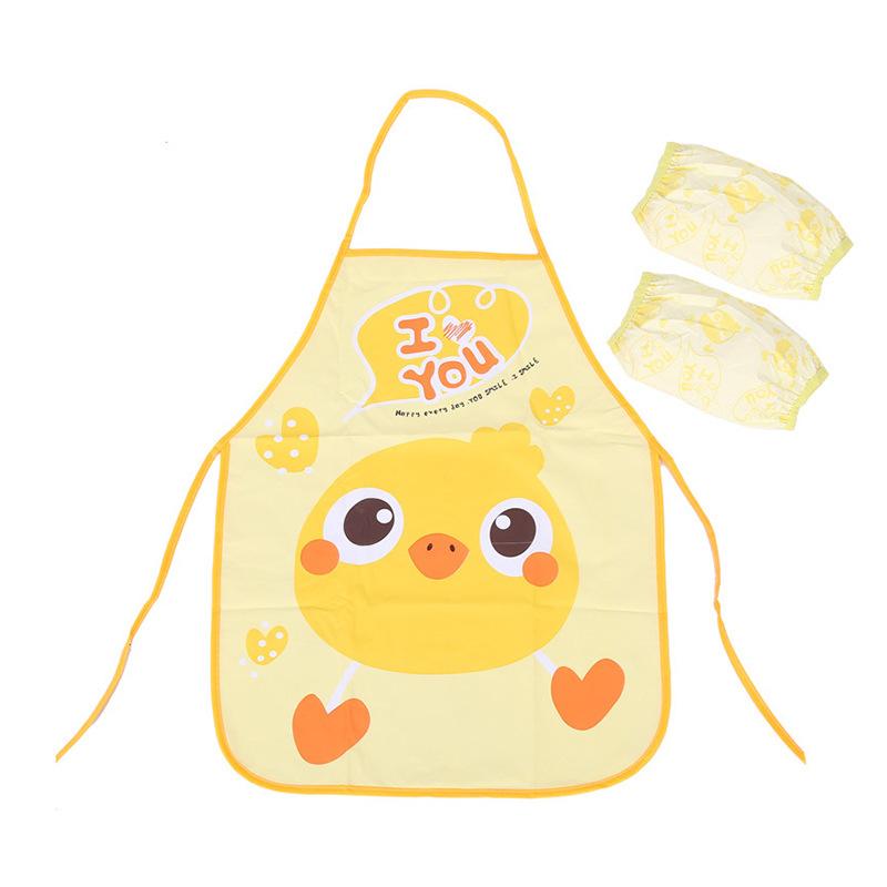 

Детский фартук с рисунком из мультфильма, водонепроницаемый карман для слюней, детский комбинезон для рисования, детский комплект без рукавов Apron + cuff жёлтый