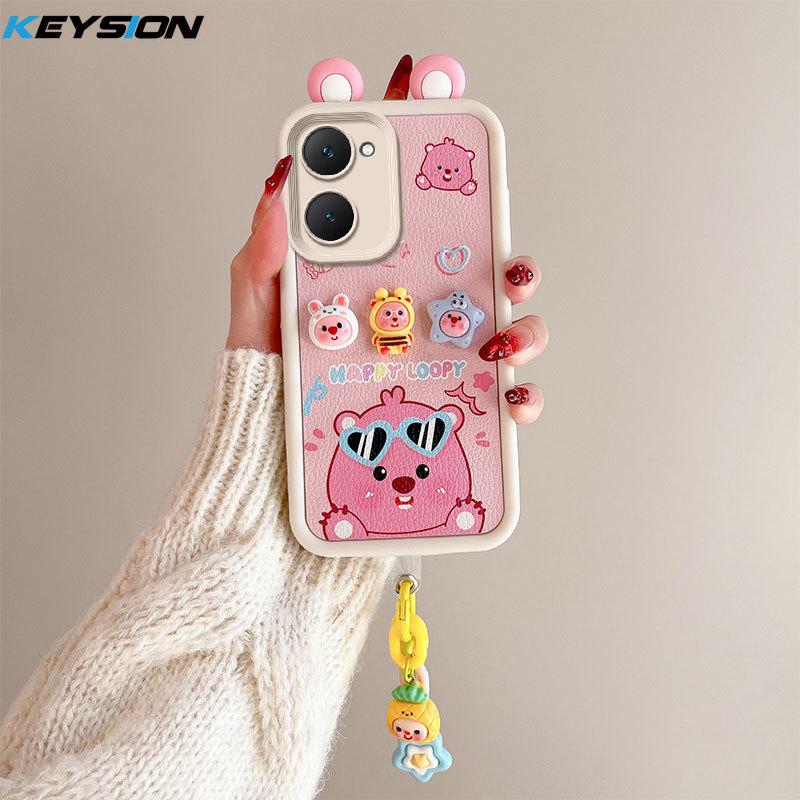 KEYSION Niedliche Ohr 3D Cartoon Hülle für VIVO Y03 Y03t mit Armband Weiche Silikon Stoßfeste Handyhülle für VIVO Y18 Y28s 5G