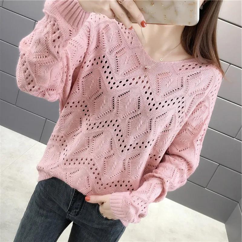 Summer Knit Top Long Sleeve Cropped Plain Pullover Women Jumper Knitwear Spring Summer Basic Outfit