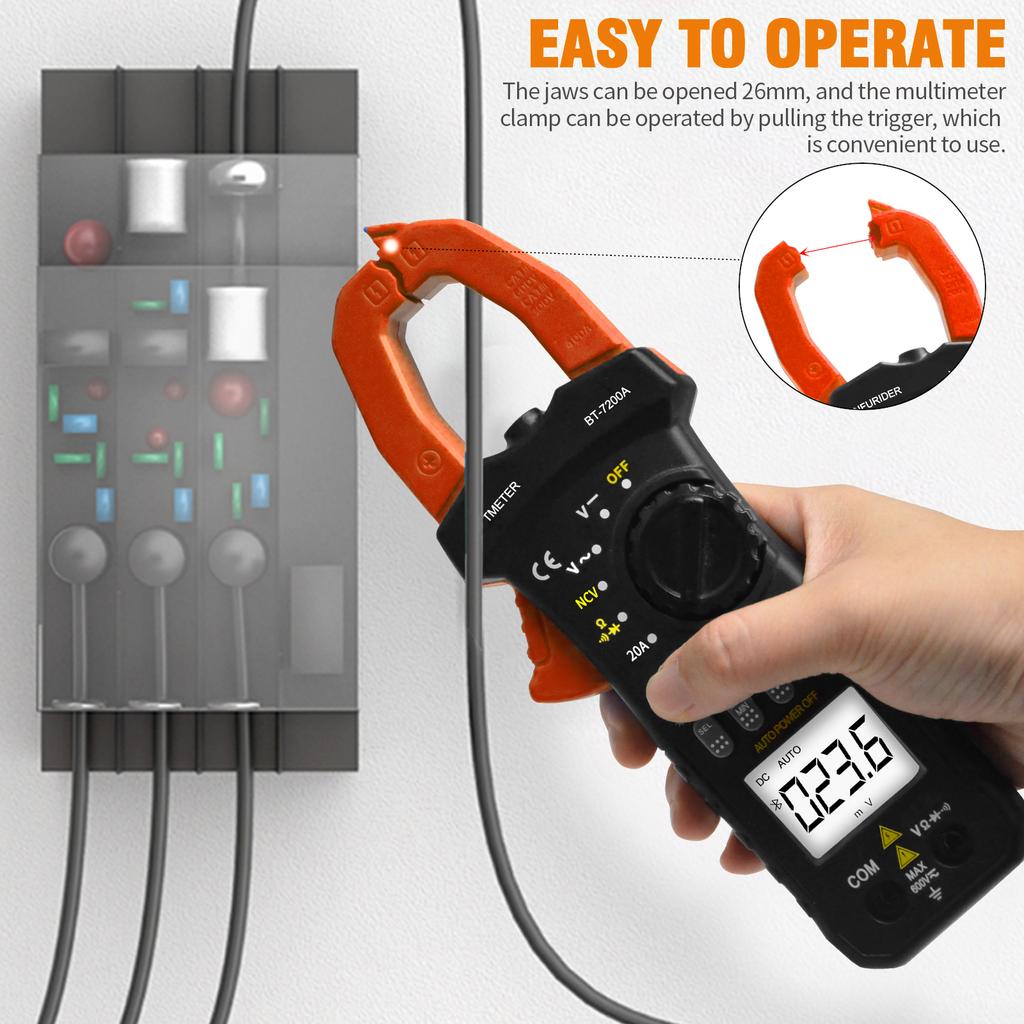 Non-Contact Voltage Detector, BT-7200A Digital Clamp Multimeter, With Backlit Display And Support Data Storage Function